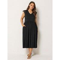 Yours Curve Broderie Sleeve Midaxi Dress - Black