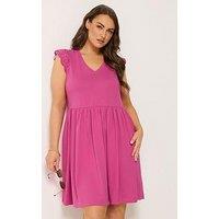 Yours Curve Broderie Sleeve Mini Dress - Pink