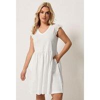 Yours Curve Broderie Sleeve Mini Dress - White