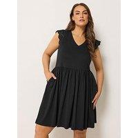 Yours Curve Broderie Sleeve Mini Dress - Black