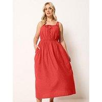 Yours Curve Linen Milkmaid Dress - Red
