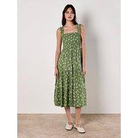 Apricot Orchid Smock Tiered Midi Dress - Green