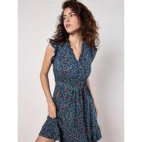 Apricot Flower Forest Ruffle Ditsy Dress - Blue