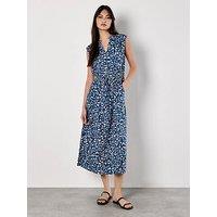 Apricot Ikat Animal Print Zip Front Midi Dress - Blue