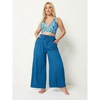 Yours Curve Crinkle Trouser - Blue