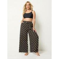 Yours Curve Polka Dot Print Wide Leg Crinkle Trousers - Brown