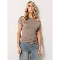 Long Tall Sally Off Shoulder Ruched Top - Brown