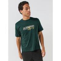 Jack & Jones Mens Jade Logo Print Cotton T-Shirt - Scarab