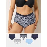 Yours Curve 5 Pack Seaside Print Full Briefs - Blue