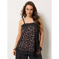 Yours Curve Leopard Print Lace Trim Textured Vest - Brown