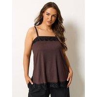 Yours Curve Lace Trim Texture Vest - Brown/Black