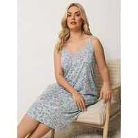 Yours Curve Soft Touch Heart Print Lace Chemise - Grey