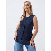 Yours Curve Seam Detail Waistcoat - Blue
