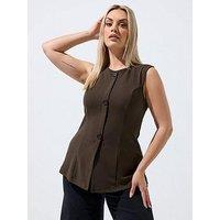 Yours Curve Seam Detail Waistcoat - Brown