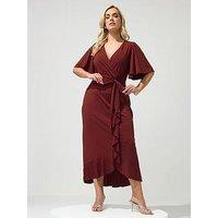 Yours Curve Ruffle Hem Wrap Dress - Burgundy