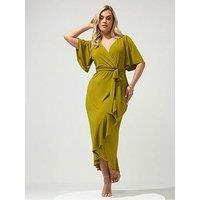 Yours Curve Ruffle Wrap Midaxi Dress - Green