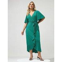 Yours Curve Ruffle Wrap Maxi Dress - Blue