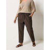 Yours Curve Cool Cotton Barrel Trouser - Brown