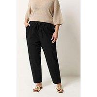 Yours Curve Cool Cotton Barrel Trouser - Black