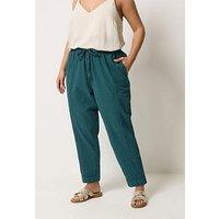 Yours Curve Cool Cotton Barrel Trouser - Green