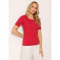 Long Tall Sally Scoop Neck Button T-Shirt - Red