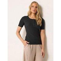 Long Tall Sally Scoop Neck Button T-Shirt - Black
