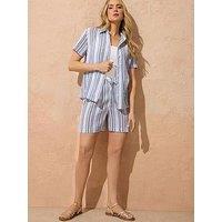 Long Tall Sally Stripe Print Shorts - White/Blue