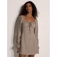 Apricot Polka Dot Wide Milkmaid Dress - Cream