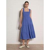 Apricot Slub Smock Tiered Midi Dress - Purple