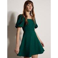 Apricot Fit Flare Volume Sleeve Mini Dress - Green