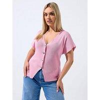 Yours Curve Double Button Knit Top - Pink