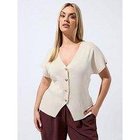 Yours Curve Double Button Knit Top - Cream