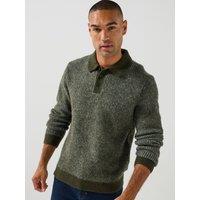 Jack & Jones Mens Regular Fit Ribbed Knit Long Sleeve Polo Shirt - Medium Grey Melange