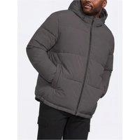 Jack & Jones Mens Plus Size Galaxy Faux Down Hooded Puffer Jacket - Asphalt