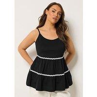 Yours Curve Ric Rac Strappy Tiered Vest - Black