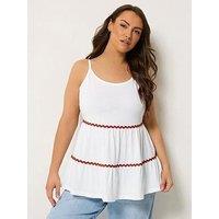 Yours Curve Ric Rac Strappy Tiered Vest - White