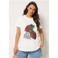 Yours Curve Sequin Placement Core T-Shirt - White