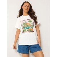 Yours Curve Embroidered Placement T-Shirt - Cream