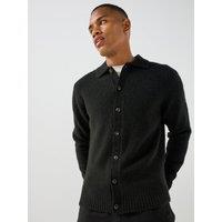 Jack & Jones Mens Soho Ollie Soft-Touch Collared Button-Through Cardigan - Black