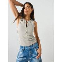 Free People Ribbed Henley Tank Top - Grey