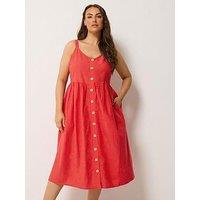 Yours Curve Linen Button Sundress - Red