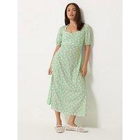 Pixiegirl Petite Daisy Print Bust Midi Dress - Green