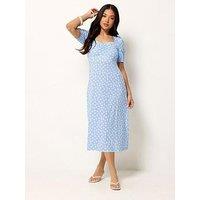 Pixiegirl Petite Daisy Print Bust Midi Dress - Blue