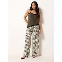 Pixiegirl Petite Gingham Wide Leg Trousers - Cream