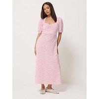 Pixiegirl Petite Daisy Print Bust Midi Dress - Pink