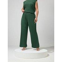 Yours Curve Pleat Detail Trousers - Green
