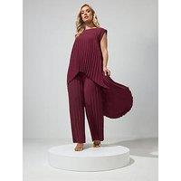Yours Curve Pleat Detail Top And Trousers Set - Purple