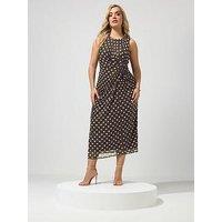 Yours Curve Chocolate Polka Dot Dress - Brown