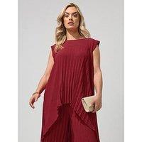 Yours Curve Pleat Detail High Low Top - Red