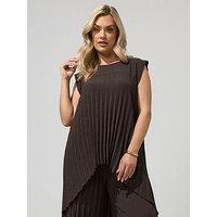 Yours Curve Pleat Detail High Low Top - Brown